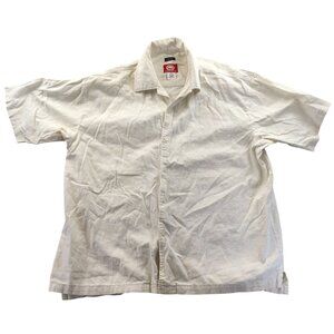 Ecko Unltd Mens Shirt XL White Short Sleeve Casual Linen Blend Classic Button Up